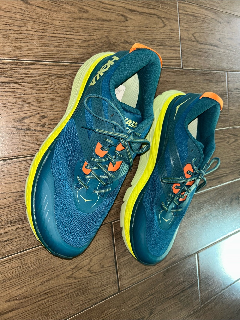 Hoka One One Blue/Orange/Yellow Athletic Running Shoes - Picture 2 of 4